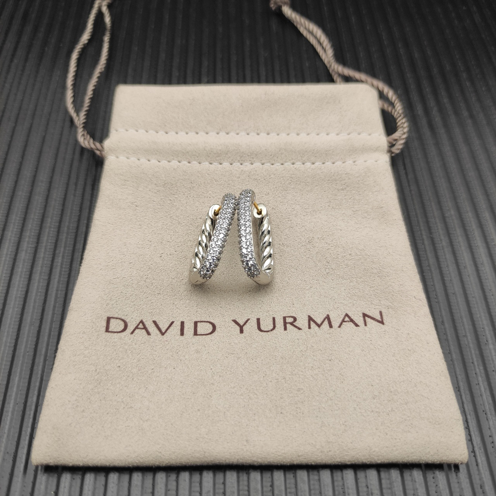 David Yurman Silver Rhinestone Hoop Earrings